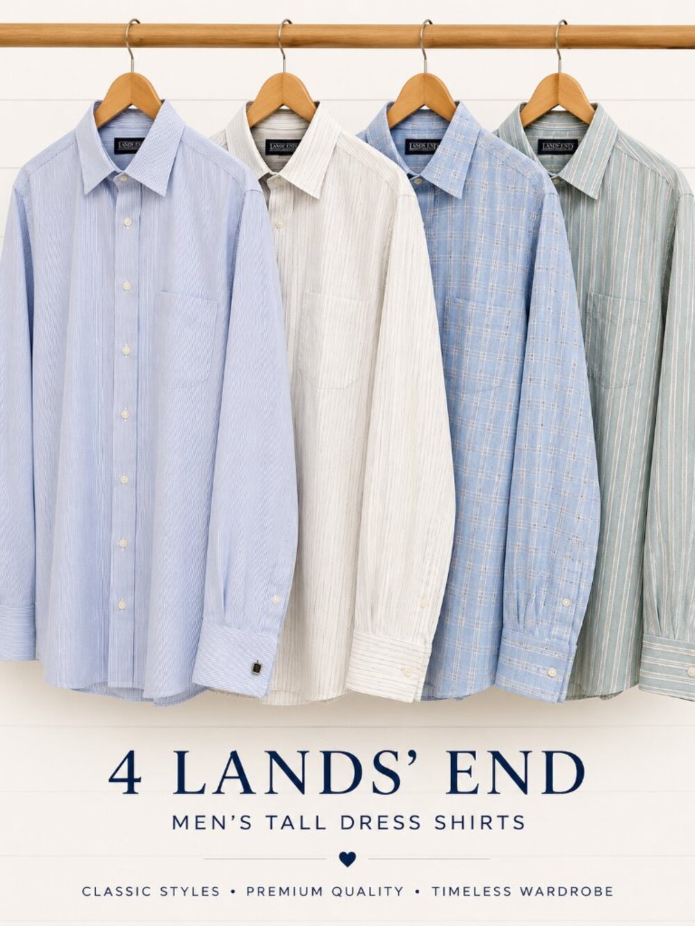 Lands’ End Men’s Tall Shirt Bundle Linen Cotton 16.5 36